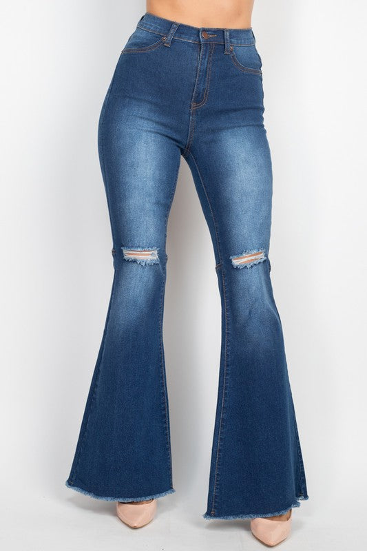 High Rise Distressed Flare Jeans