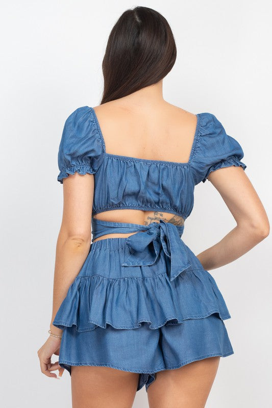 SELF BACK CROP TOP & SKORT SET