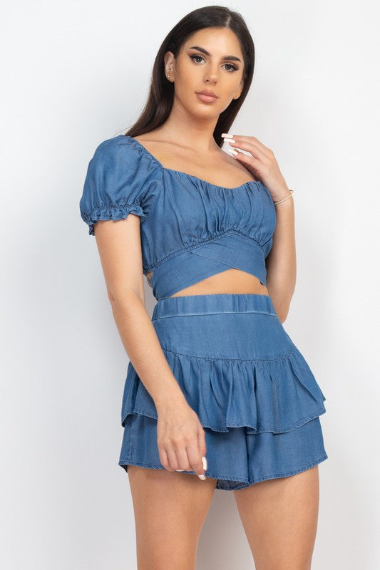 SELF BACK CROP TOP & SKORT SET