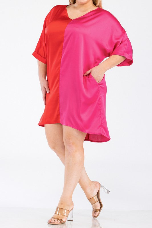 V Neck Satin PLus Dress