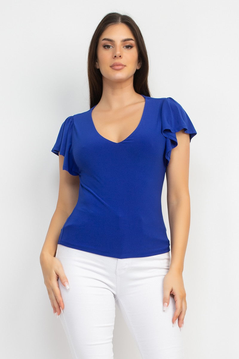 Butterfly Sleeve V Neck Top
