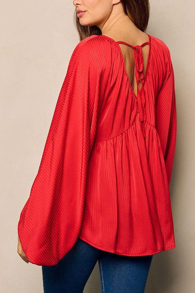 Long Balloon Sleeve V Neck Top