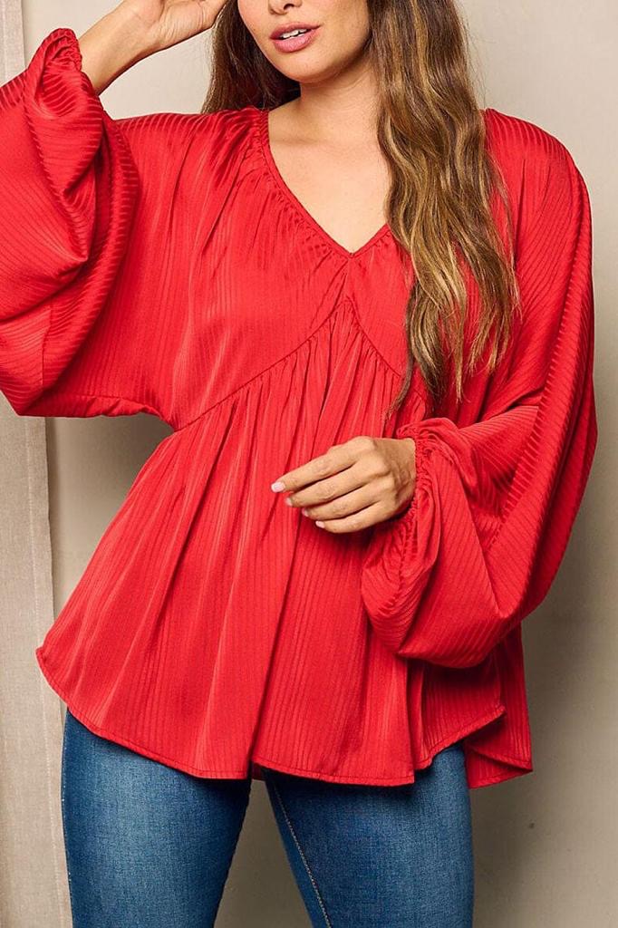 Long Balloon Sleeve V Neck Top
