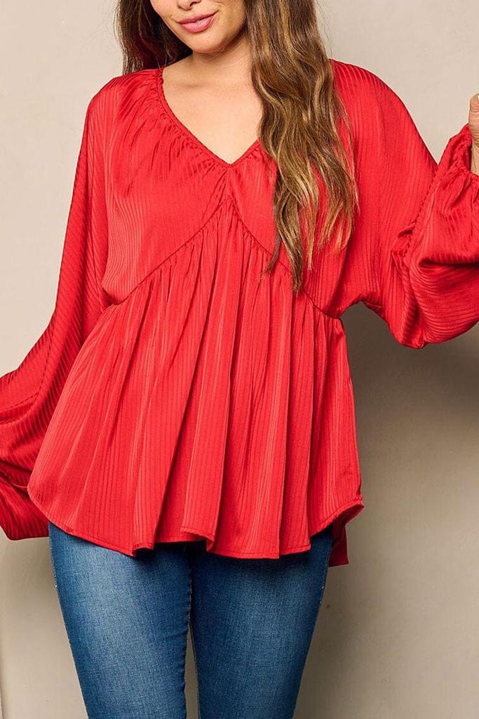 Long Balloon Sleeve V Neck Top