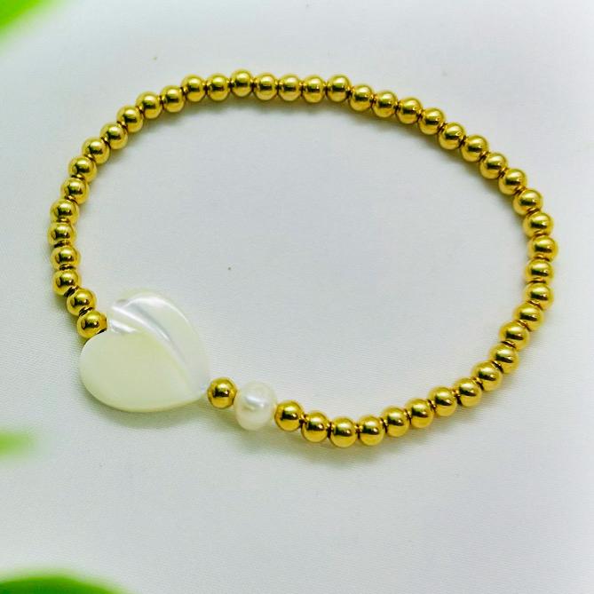Pulsera Elastica Stainless Steel y Madre Perla