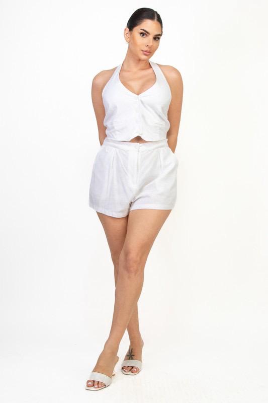 HALTER LINEN HYBRID FASHION ROMPER