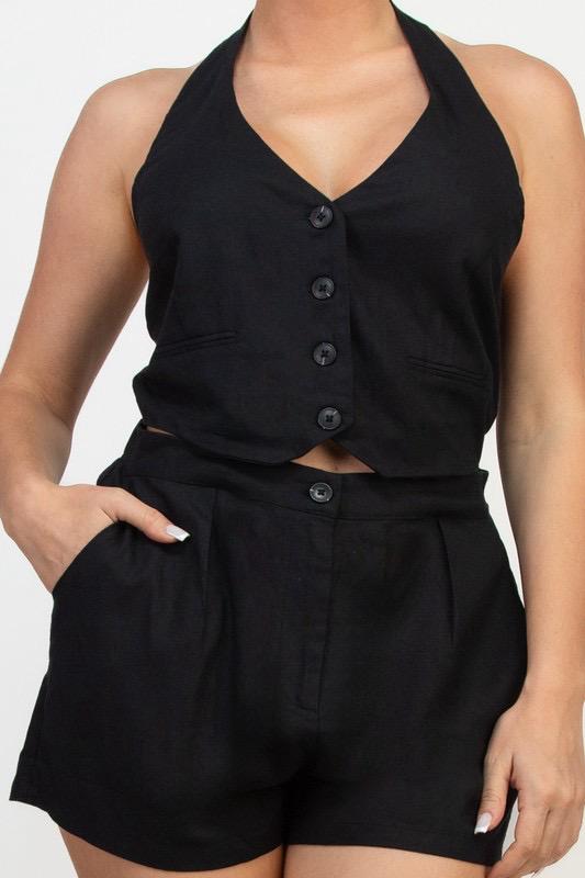 HALTER LINEN HYBRID FASHION ROMPER
