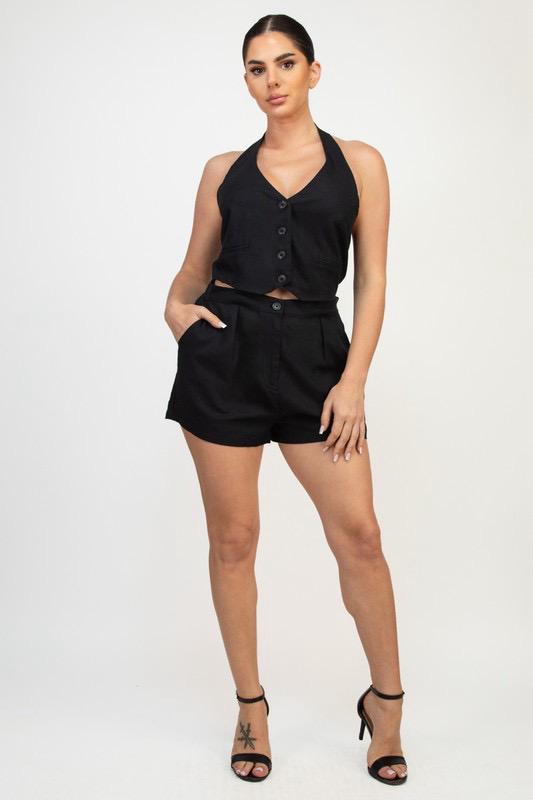 HALTER LINEN HYBRID FASHION ROMPER