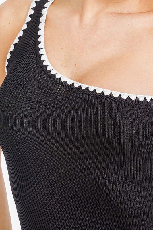 SLEEVELESS ONE SHOULDER TRIM DETAILED RIBBED DRESS