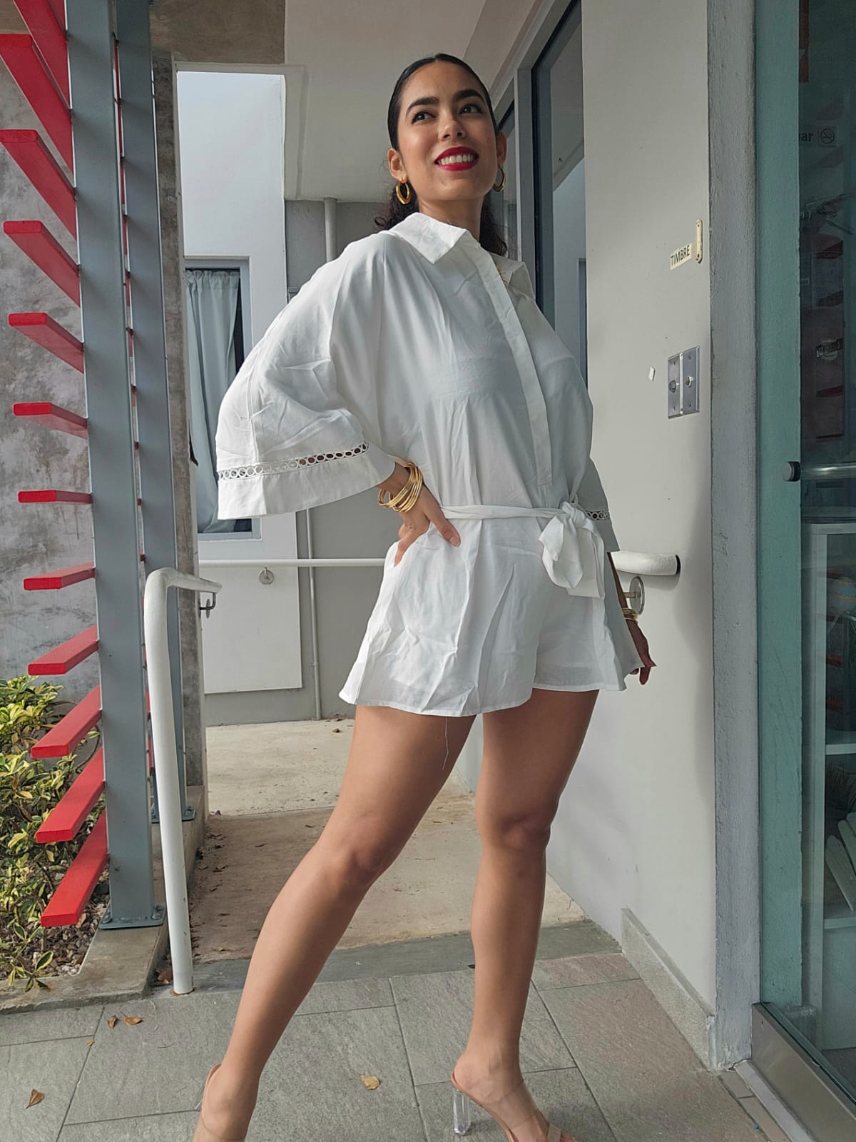 FLOWY LONG SLEEVES SELF-TIE ROMPER