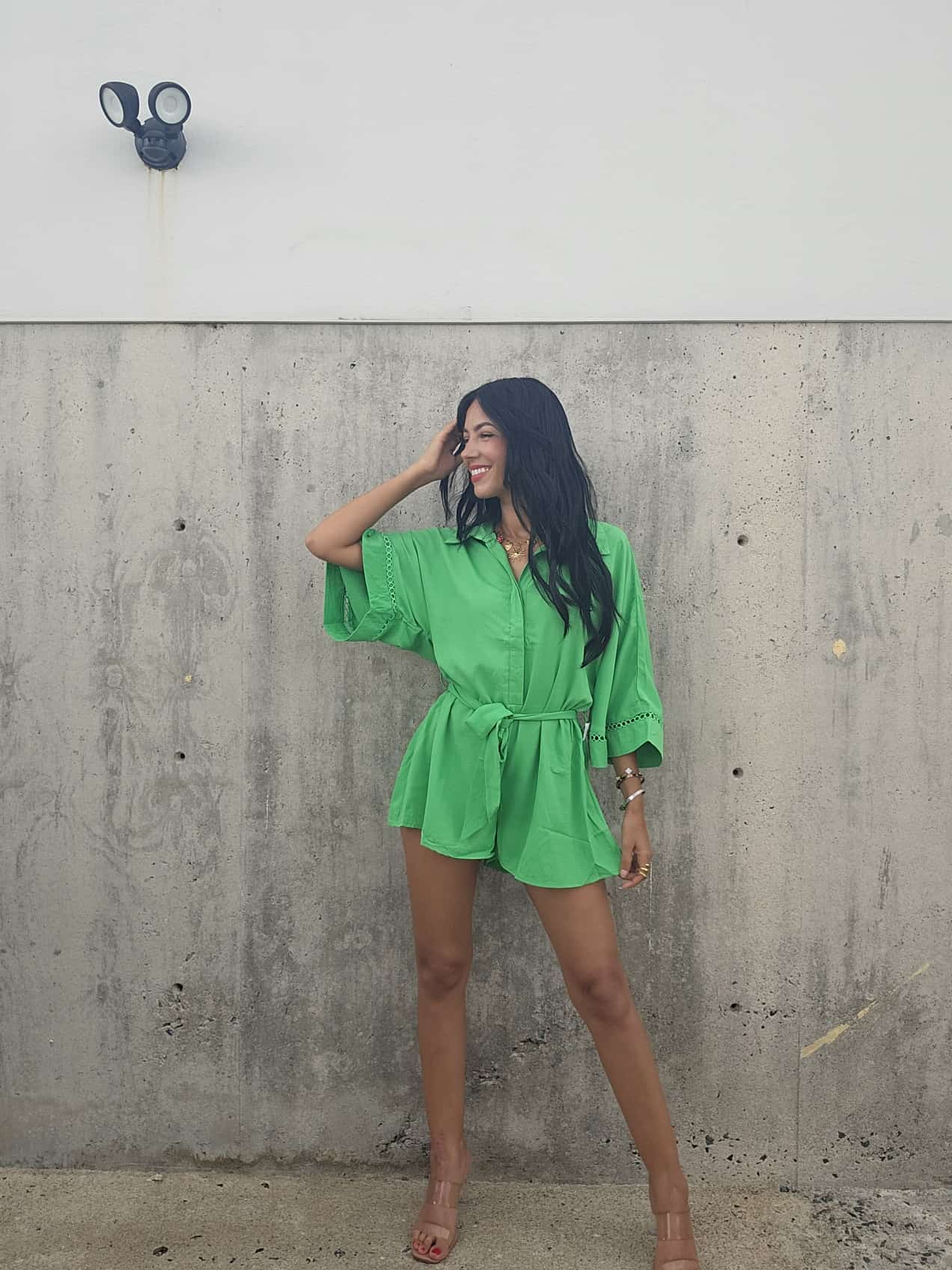 FLOWY LONG SLEEVES SELF-TIE ROMPER