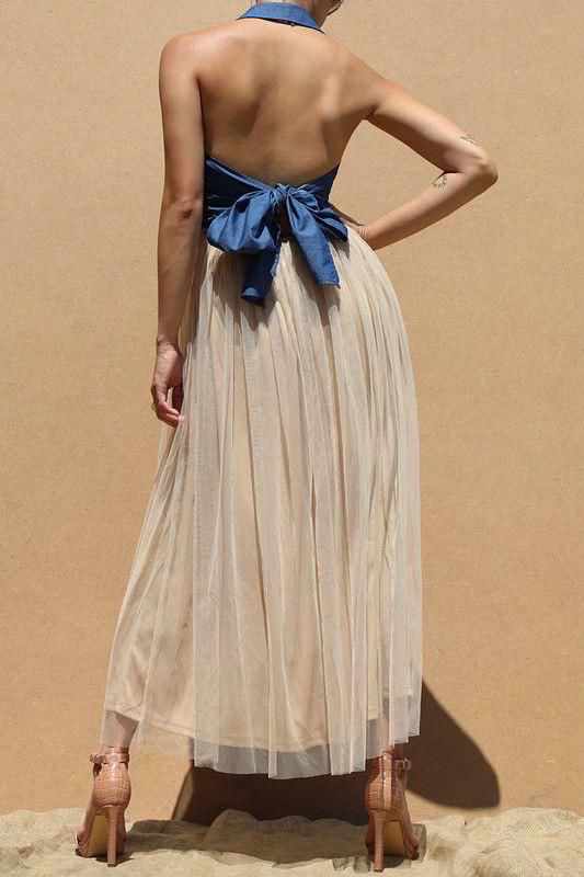 Halter Demin Mesh Dress