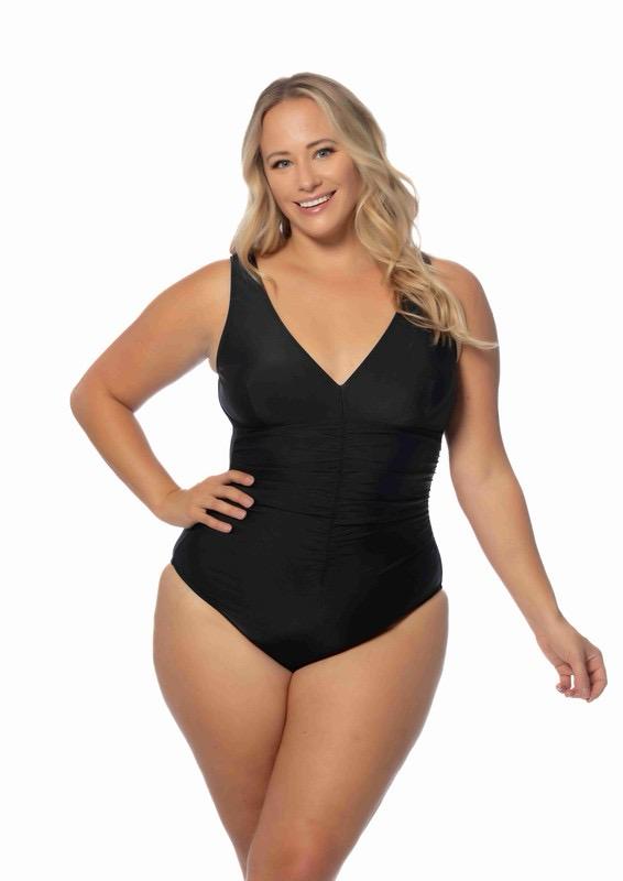 PLUS Solid one piece swimsuit with center shirring