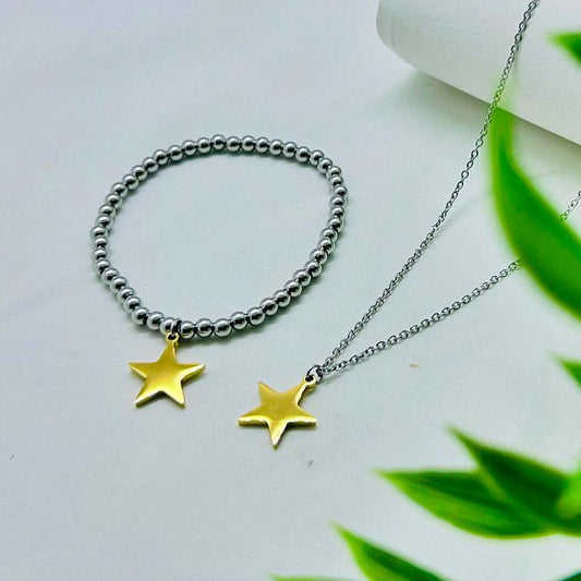 Juego Stainless Steel de Estrella con Pulsera Elastica