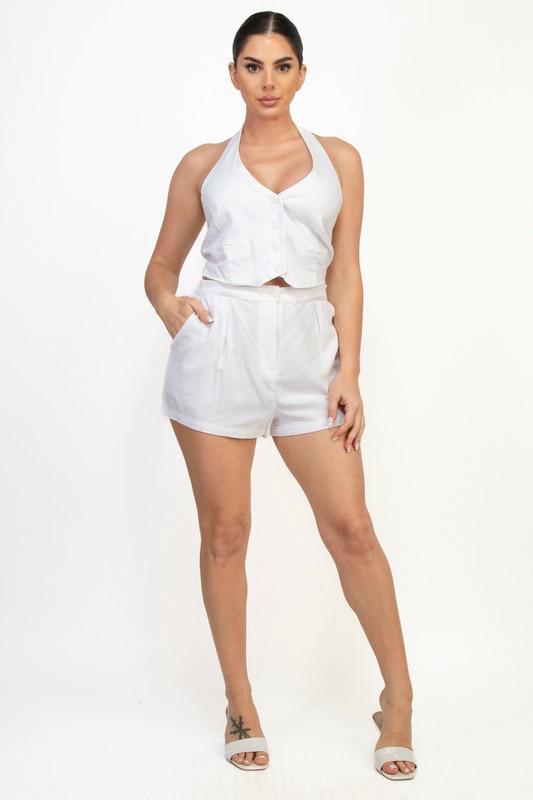 HALTER LINEN HYBRID FASHION ROMPER