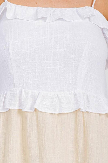 FRONT POCKET TIERED COLORBLOCK DRESS
