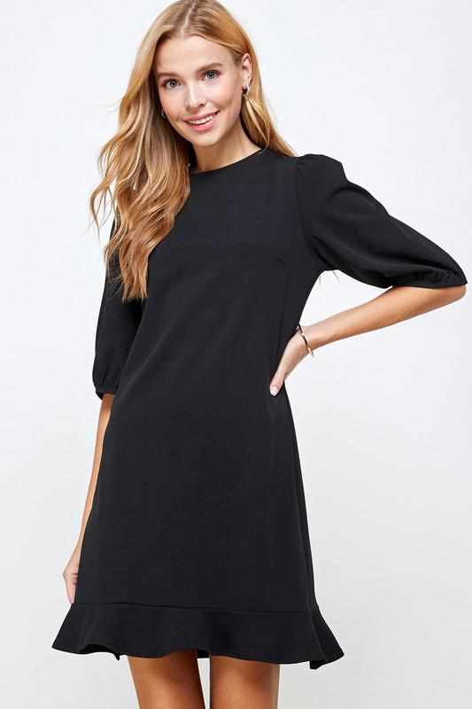 SOLID PUFF SLEEVE DREES